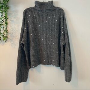 BB Dakota Gray Turtleneck Sweater with Stud Accents
